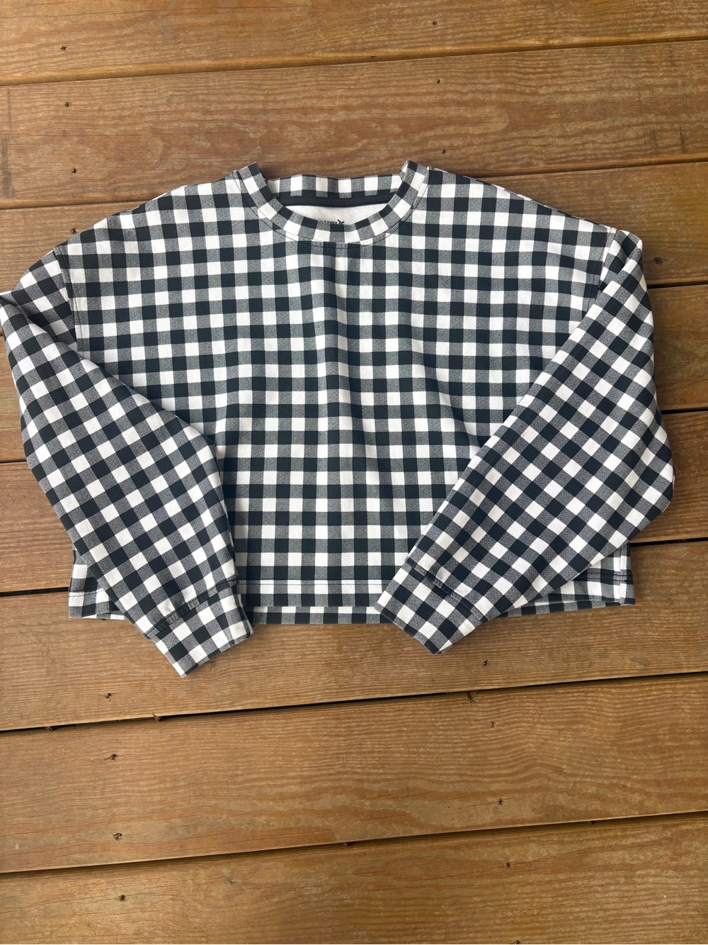 Girls Black & White Gingham Long-Sleeve Top